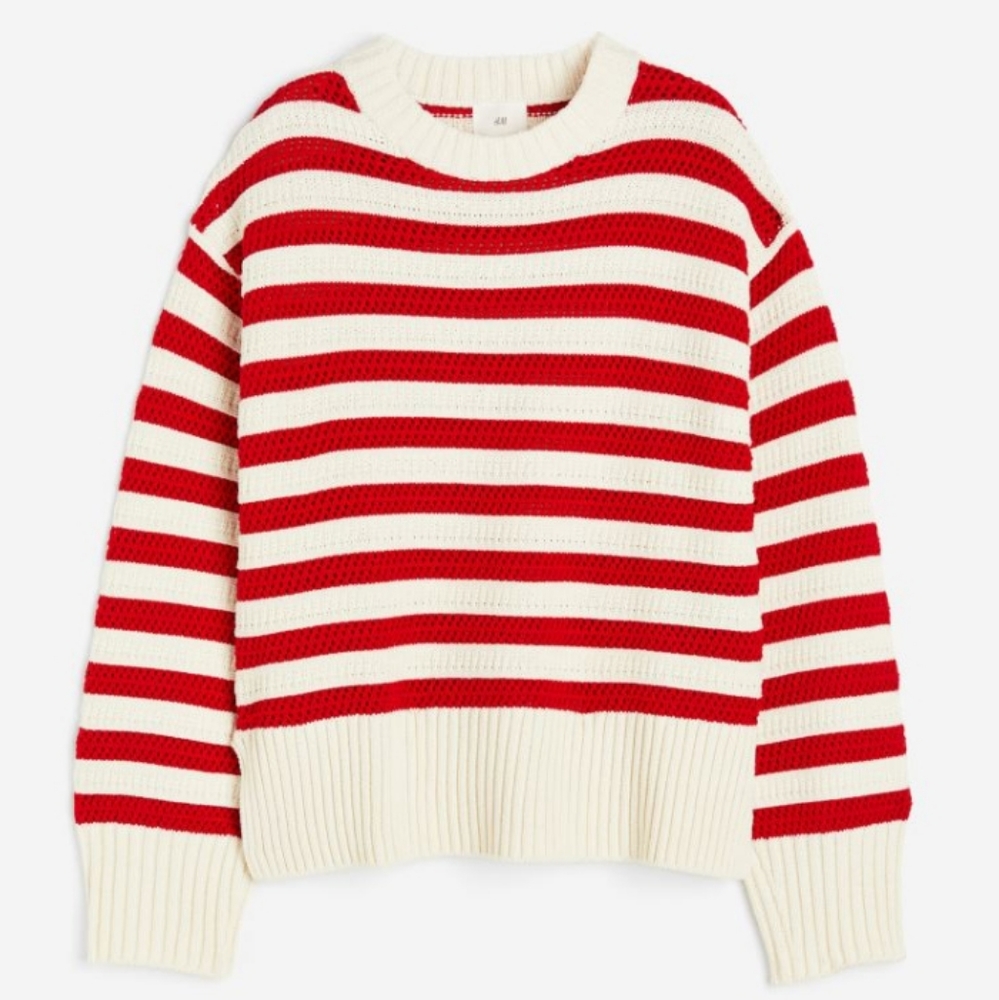 🆕️NWT H&M Hole-knit Sweater in 'Red/striped', Size Medium - Picture 7 of 16